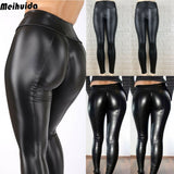 Women Black Wet Look Faux Leather Moto PU High Waist Legging Clubwear Pants Slim Push Up Long Ladies Sex Skinny Leggings-Outfit