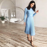 2022 New Autumn And Winter New Fashion Temperament Women's Mid-Length Sweater Knitted Solid Color Pleated