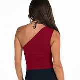 Women One Shoulder Tank Crop Tops Summer Clothes Sleeveless Fashion Solid Color/Floral Vest Female Clothing Sexy Club-Outfit