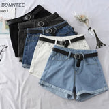 Women Chic All-match Korean Casual Basic Simple Harajuku Teens Denim Short Trouser Basic Loose Wide-leg Womens