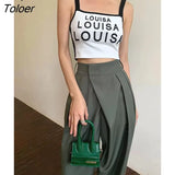 Khaki Wide Leg Women's Pants Baggy Classic Pants Vintage Office Lady Elegant Casual Trousers Female Work High Waist