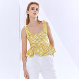 Causal Vest For Women Square Collar Spaghetti Strap Print Sleeveless Hit Color Ruffles Vests Female