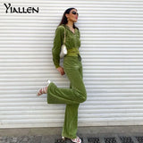 Yiallen Autumn Velvet Tracksuit Women Two Piece Suits Hooded Pocket Hoodie Sweatshirt+Straight Pants Female Matching Outfits