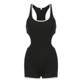 Summer New Women's Dress Slim, Thin, Color Bag Edge Hollowed-Out Waist Sexy U-Collar Jumpsuit-Outfit