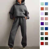 Women's Pure Color Casual Fashion Trousers Thick Sports Hoodie Set
