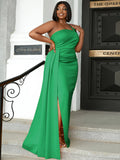 Size Ruched One-Shoulder Split Formal