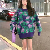 Pattern Knitting Sweater Lazy O-neck Loose Jacquard Outerwear Long Sleeve Top Thick Knitting Coat Female Pullover