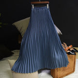 Womens High-Waisted Pleated Skirts Elastic Waist Blue Chiffon Maxi Skirt Pleated Long Office Skirt Summer Skirts For Women