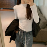 Basic Style Slim, Slim, Long-Sleeved T-Shirt For Women In Autumn Is A New Style With A Small Standing Collar With A Bottom.-Outfit