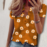 Boho Floral Print Slim Shirt Office Lady Retro Tops Women Casual Short Sleeve Sexy V-neck Ruffles Blouse 2022