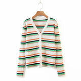 autumn winter sweaters multicolor stripe v neck knitted cardigan for women autumn soft single-breasted women's