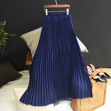 Womens High-Waisted Pleated Skirts Elastic Waist Blue Chiffon Maxi Skirt Pleated Long Office Skirt Summer Skirts For Women