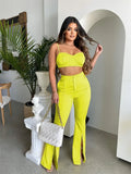 Summer Fashion 2 Two Piece Sets Outfits Women Sleeveless Backless Crop Top Flared Pants Pink Casual Matching Sets