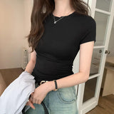 Pink Round-Neck Short-Sleeved T-Shirt A New Slim, Slim, Casual And Beautiful Blouse For Women In Spring And Summer-Outfit