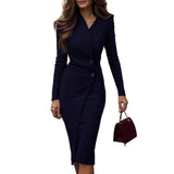 Elegant Professional Buttons Spring And Autumn Long-Sleeved Dress