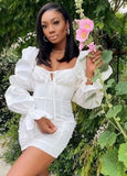 Vintage Puff Sleeve Square Mini Dress 425-0-Outfit