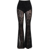 Summer New Women's Casual Pants Dark Sexy Slim Printed Lace Style High-Waisted Horn Trousers-Outfit