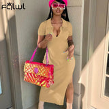 Streetwear Fashion Short Sleeve Dresses For Women 2022 V Neck Long Bodycon Dress Women Blue Maxi Side Split Party