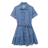 New Literature And Art Vintage Series Denim Short Dress 2553046-Outfit