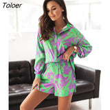 New European And American Women's Clothing Casual Comfortable Printing Shirts Long Sleeves Short Two-piece