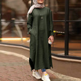 ZANZEA 2022 Kaftan Muslim Maxi Dress Women's Islamic Sundress Long Sleeve Vestidos Female Casual Solid Robe
