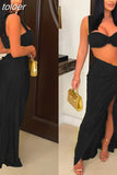 Sexy Green Sleeveless Caimsole Two Piece Skirt Set Party Evening For Women 2023 Summer Strapless Crop Top Long Skirt
