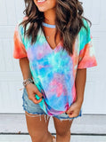 Out T-shirt Tie Dye Tops Tee Women Summer Short Sleeve 2021 harajuku camiseta mujer tee shirt femme streetwear v-neck