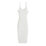And Winter New Rib Flute Dress Elastic Tight Suspender Dress Knitted Dress-Outfit