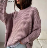 WOTWOY Autumn Winter Thickening Oversized Sweater Women Long Sleeve Casual Loose Pullovers Female Cashmere Solid Knitted