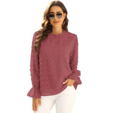 Solid Blouse Fashion Jacquard Stand Neck Long Sleeve Chic Office Work Tops Lady Plus Size Casual Elegant Chiffon