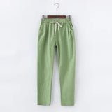 Spring Summer Casual Cotton Linen Pants Women Elastic Waist Solid Pockets Retro Loose Women's Harem Pants Trousers