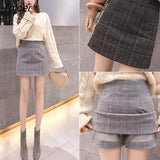 Women Autumn Woolen Plaid A-line Zipper Chic Korean Style Mini Hip-skirt Stylish Preppy Womens Faldas New Streetwear