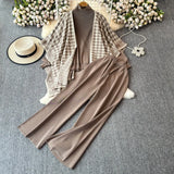 Version Of Chic Fashion Set Women's Long-Sleeved Knitted Top Coat + High-Rise Display Thin Leg Straight Trousers Three-Piece