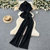 Dress Women's New Two-Piece Design Tice With Waist-Sleeved Shirt High-Rise Thin Leg Straight