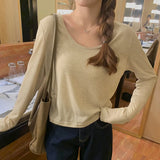 Egg Collar Tencel Long-Sleeved T-Shirt Women Wear The New Soft Waxy Skin Bottoming Shirt In Spring-Outfit