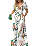 Independent Station Spring And Summer Fashion Printing New V-Collar Trouser Leg Jumpsuit-Outfit