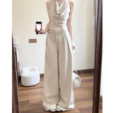 Neck Collar Vest Temperament High-End Blouse Broad Leg Slack Feel To Wear