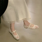 White Mesh Embroidered Flat Sole Women's New Spring And Summer Fairy Style With Skirt Gentle Style Mary Precious