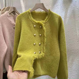 Xiaoxiangfeng Sweater Jacket Women's Wear 2024 Spring New Tassel Irregular Short Style Long-Sleeved Sweater-Outfit