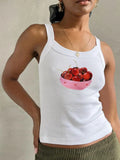 Women's Y2K Vintage Retro Long Sleeve Cherry/Cake Print Crew Neck Spring Fall Slim Fit Tops Aesthetic Grunge T-Shirts-Outfit