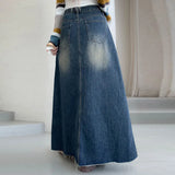 Autumn And Winter Women's Wear Street Trend Brand Fashion Retro Gradual Washing Water Shows Thin Basic Denim Half Skirt-Outfit