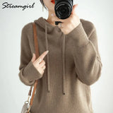 Sweatshirts Hoodies Women Autumn Winter 2021 Solid Knitted Pullovers Winter Clothes Women Sweatshirt With Hood