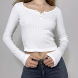 Star Style Three-Button Slim Long-Sleeved T-Shirt With Solid Color Backing And Knitted Blouse-Outfit