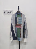 Women's Shirt Lapel Patchwork Denim Striped Printed Long Sleeve Single Breasted Loose Blouse 2024 Summer New Fashion 29L903-Outfit