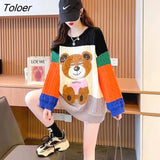 Industry Beaded Bear Sweaters Women Fall/Winter 2022 New Fashion All-match Loose Pullover Long Sleeve Tops Cute