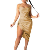 Party Satin Mini Dresses Sleeveless Ruched Sexy Club Dress Summer Women Backless Outfits Spaghetti Strap White