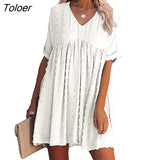 Loose O-neck Dot A-line Dress Women Long Sleeve Elegant Boho Mini Dress 2022 Spring Summer Woman Fashion Beach