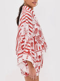 Women's Home Shorts Print Cardigan Nine-Sleeve Loose Bat Sleeve Shirt