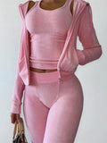 Fall Casual 3 Three Piece Set Tracksuit Women Outfit 2022 Long Sleeve Zip Up Hooded Crop Top Skinny Pants Matching