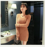 Mink Furry Sweater Women Autumn Winter Embroidery Elasticity Knit Bottoming Pullover Hippocampus Sexy Package Hip